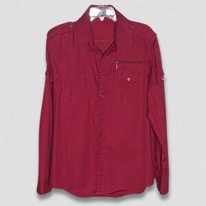 Vintage Y2K W[dablju:] Casual Shirt Long Sleeve Button-Up Front Cotton Red sz XL